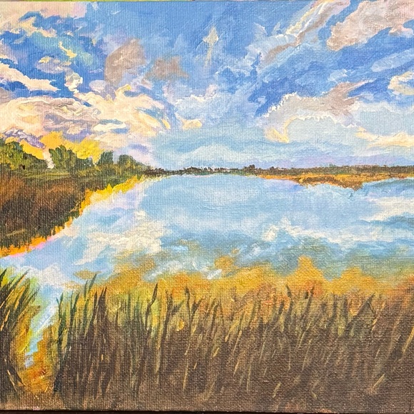 Original Serene Landscape Acrylic Canvas Panel Painting 8x10 inches - Picture 3 of 3